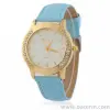Fashionable and trendy diamond-encrusted gold simple digital leather strap ladies' fashion watch, student watch details Picture